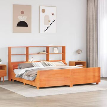 Vidaxl Bookcase Bed Without Mattress Wax Brown 200x200 Cm Solid Wood