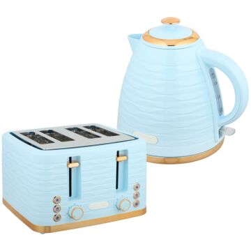 Homcom 3000w 1.7l Kettle & 4 Slice Toaster, Kettle And Toaster Set With 7 Browning Controls And Crumb Tray, Light Blue