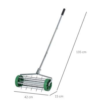 Outsunny Garden Rolling Lawn Aerator Heavy Duty Steel Grass Roller W/ Adjustable Handle