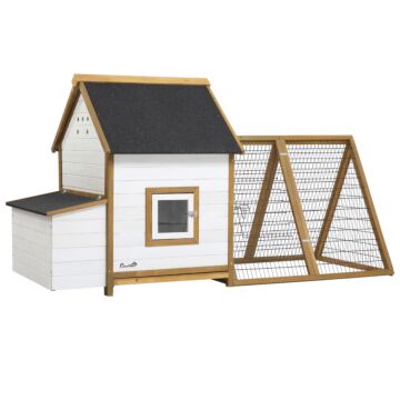 Pawhut Chicken Coop, Hen House, Wooden Poultry Cage With Outdoor Run, Nesting Box, Removable Tray, Window And Lockable Door, 197 X 93 X 110cm