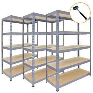 3 X Q-rax Grey Metal Racking Units 90 X 50 X 180cm