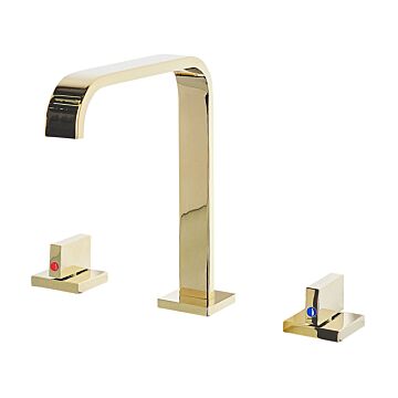Basin Mixer Tap Gold Glossy Metal Brass Modern Bathroom Twin Lever Faucet Beliani