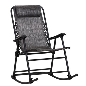 Outsunny Garden Rocking Chair Folding Outdoor Adjustable Rocker Zero-gravity Seat With Headrest Camping Fishing Patio Deck - Grey