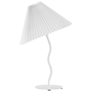 Table Lamp White Metal Base Synthetic Pleated Shade Modern Minimalistic Design Living Room Bedroom Beliani