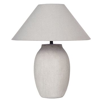 Table Lamp Grey Ceramic Base Fabric Linen Shade Bedside Table Night Light Beliani