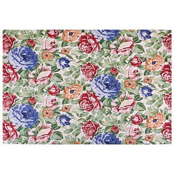 Rug Multicolour Cotton 200 X 300 Cm Floral Pattern Flat Weave Jacquard Woven Living Room Bedroom Traditional Boho Beliani