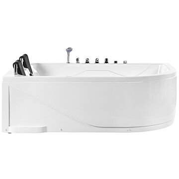 Right Corner Whirlpool Bath White Acrylic With Led Lights Hydromassage And 2 Headrests Beliani