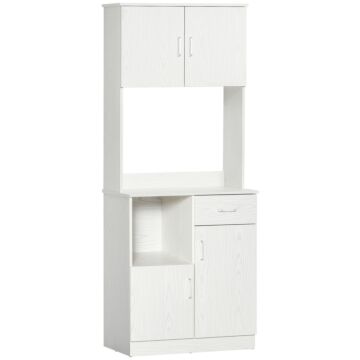 Homcom Modern Freestanding Kitchen Cupboard Storage Cabinet Organiser With Microwave Counter, 2 Cabinets, & Adjustable Shelves, White