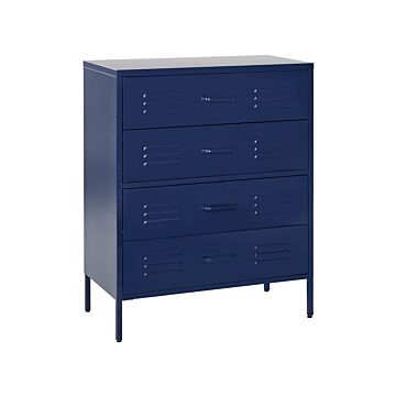 4 Drawer Chest Navy Blue Metal Steel Storage Cabinet Industrial Style For Home Office Living Room Beliani