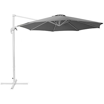 Garden Sun Parasol Dark Grey Canopy White Steel Pole 240 Cm Weather Resistant Cantilever With Crank Mechanism Beliani