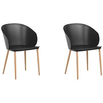 Set Of 2 Dining Chairs Black Synthetic Material Metal Legs Modern Living Room Beliani