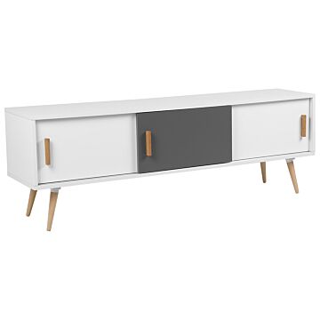 Sideboard White And Grey With Wooden Legs 3 Sliding Doors Beliani