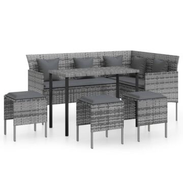 Vidaxl 5 Piece L-shaped Couch Sofa Set With Cushions Poly Rattan Grey