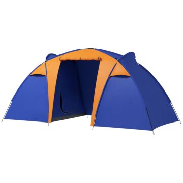Outsunny Camping Tent With 2 Bedroom, Living Area And Porch, 4-6 Man Large Tunnel Tent, 2000mm Waterproof, Portable With Bag