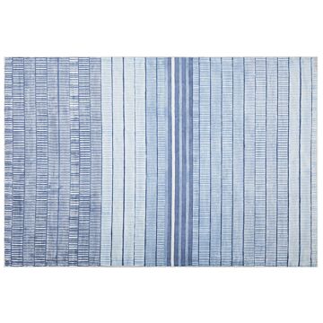 Rug Blue Viscose 160 X 230 Cm Striped Geometric Pattern Hand Woven Beliani
