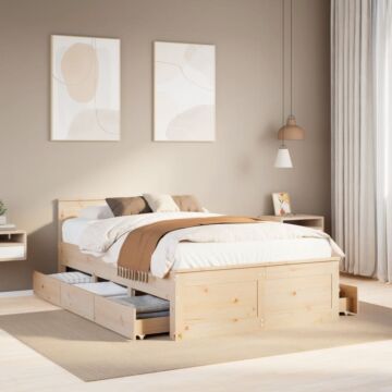 Vidaxl Bed Frame Without Mattress With Headboard 120x190 Cm Small Double Solid Wood Pine