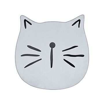 Kids Rug Grey Polyester ⌀ 100 Cm Playroom Mat Animal Cat Print Beliani