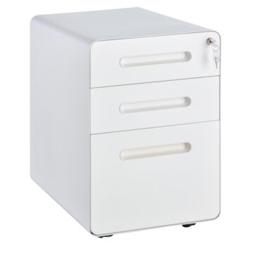 Vinsetto Fully Assembled 3-drawer Mobile File Cabinet Lockable All-metal Rolling Vertical File Cabinet White