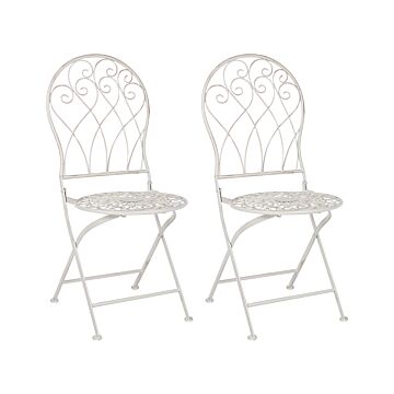 Garden Bistro Chairs White Metal Distressed Effect Chairs Vintage Retro Beliani