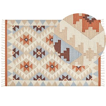 Kilim Area Rug Multicolour Cotton 160 X 230 Cm Reversible Geometric Pattern Rectangular Traditional Beliani