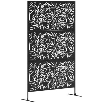Outsunny Decorative Garden Privacy Screen With Stand, 6.5ft Freestanding Metal Outdoor Divider, Decorative Privacy Panel With Expansion Screws For Garden Pool Hot Tub, Bamboo Style, Black
