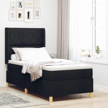 Vidaxl Box Spring Bed With Mattress & Led Black 100x200 Cm Fabric