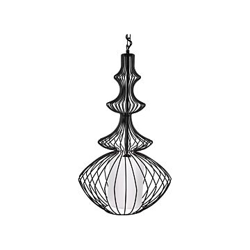 Pendant Ceiling Lamp Black Metal Open Cage Shade Industrial Glamour Beliani