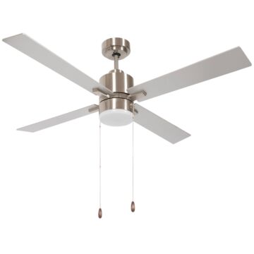 Homcom Ceiling Fan With Led Light, Flush Mount Ceiling Fan Lights With Reversible Blades, Pull-chain, Silver And Natural Tone