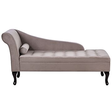 Left Hand Chaise Lounge Taupe Velvet Upholstery Black Legs Storage Compartment Tufted Seat Bolster Cushion Glam Retro Design Beliani