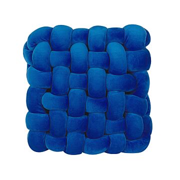 Knot Cushion Blue Velvet 30 X 30 Cm Tied-up Plushy Square Decorative Modern Beliani