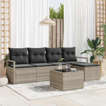 Vidaxl 6 Piece Garden Sofa Set With Cushions Grey Poly Rattan, Vidaxl 2-seater Garden Sofa With Cushions Grey Poly Rattan