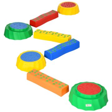 Outsunny 8pcs Kids Balance Beam, Balance Bridge With Non-slip Surface & Bottom, Stackable Stepping Stones For Toddler, Strength Coordination Training