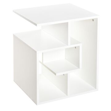Homcom Side Table, 3 Tier End Table With Open Storage Shelves, White