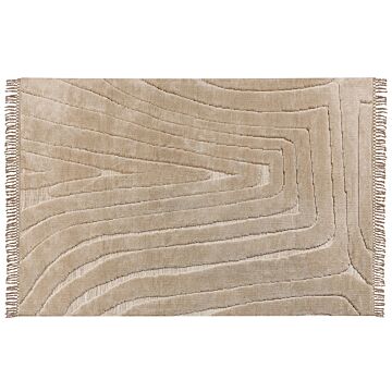 Area Rug Beige Polyester Cotton Backing 200 X 300 Cm Decorative Tassels Floor Mat Classic Design Living Room Bedroom Beliani