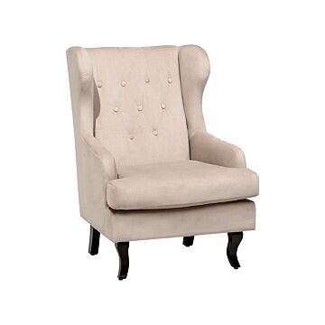 Wingback Chair Beige Velvet Upholstery Black Legs Scandinavian Style Beliani
