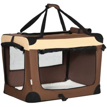 Pawhut Pet Carrier, Foldable Cat Carrier Dog Bag With Cushion, For Small Dogs And Cats, 50 X 70 X 51 Cm, Brown