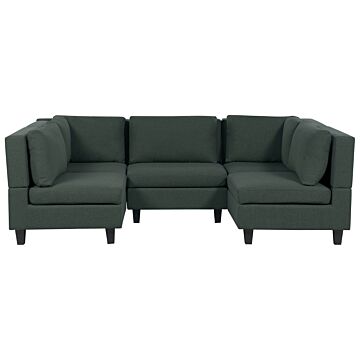 Modular Sofa Dark Green Fabric Upholstered U-shaped 5 Seater With Ottoman Cushioned Backrest Modern Living Room Couch Beliani