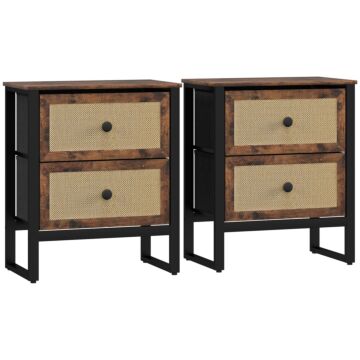 Homcom Industrial-natural Bedside Table Set Of 2 - Brown