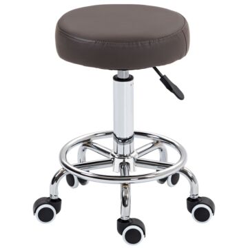 Vinsetto Pu Leather Rolling Stool, Height Adjustable Stool Chair With Wheels For Salon, Massage, Spa, Grey