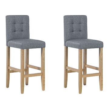 Set Of 2 Bar Stools Grey Upholstered Tufted Fabric Footrest Modern Contemporary Beliani