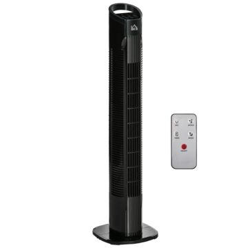 Homcom Freestanding Tower Fan, 3 Speed 3 Mode, 7.5h Timer, 70 Degree Oscillation, Led Panel, 5m Remote Controller, Black