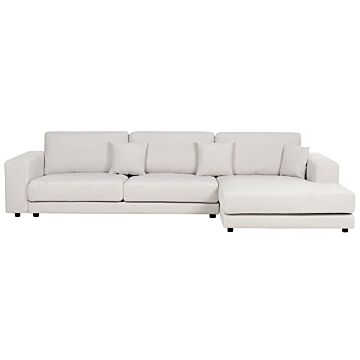 Left Hand 4 Seater Corner Sofa White Fabric Upholstered Track Armrests Additional Cushions