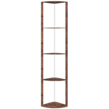 Homcom Rgb Led Floor Lamp With Shelves, 5-tier Dimmable Standing Lamp With Adjustable Brightness And Remote Control, Modern Corner Display Shelf Unit For Living Room Bedroom Office, Rustic Brown