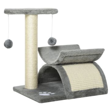 Pawhut Cat Tree With Sisal Scratching Post, Cat Tower For Kittens, Small Cat Condo With Rotatable Top Bar, Tunnel, Dangling Balls, Grey