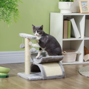 Pawhut Cat Tree With Sisal Scratching Post, Cat Tower For Kittens, Small Cat Condo With Rotatable Top Bar, Tunnel, Dangling Balls, Grey