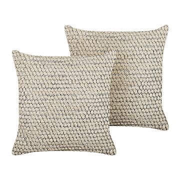 Set Of 2 Decorative Cushions Beige Cotton 45 X 45 Cm Handmade Boho Decor Accessories Beliani