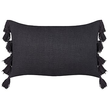 Decorative Cushion Grey E Cotton 35 X 55 Cm Solid Pattern With Tassels Boho Decor Accessories Beliani