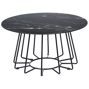 Coffee Table Black Tabletop Metal Base Marble Finish Glamorous Design Beliani