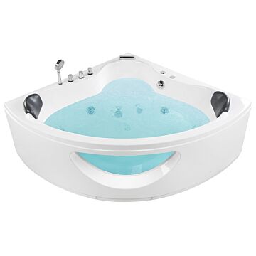 Corner Whirlpool Bath White Sanitary Acrylic With Led Lights 10 Massage Jets 146 X 146 Cm Modern Style Beliani