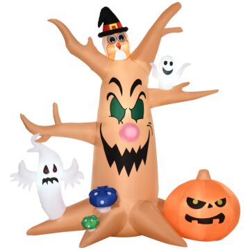 Homcom Next Day Delivery 8ft Inflatable Halloween Haunted Tree With Jack-o-lantern, Ghosts And Owl Blow-up Outdoor Led Display